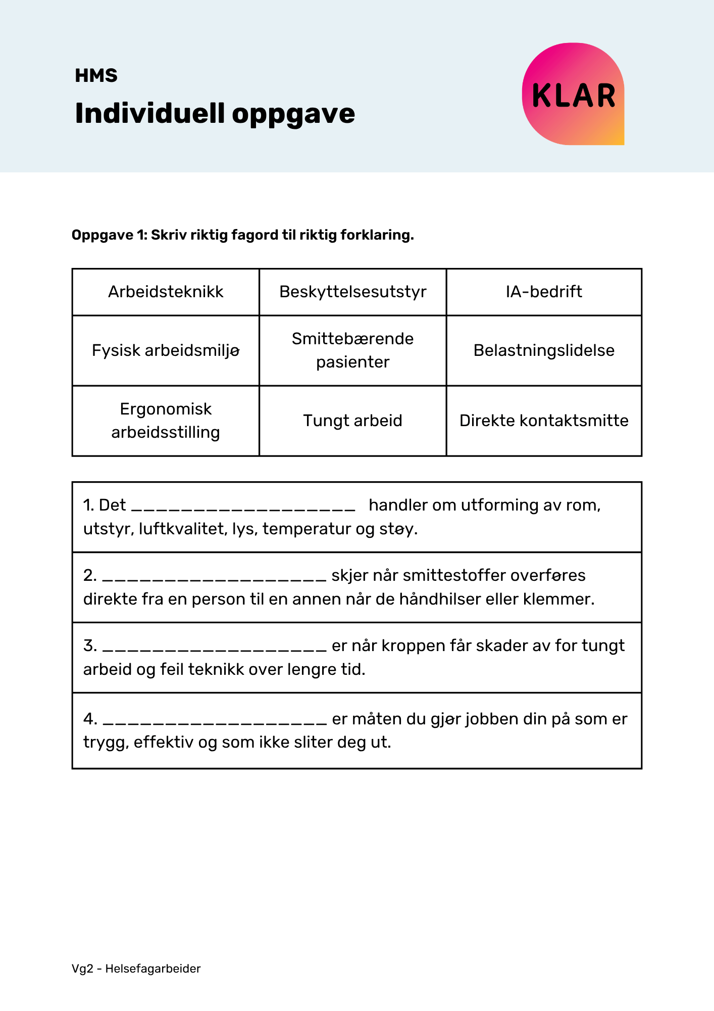 HMS - individuell oppgave
