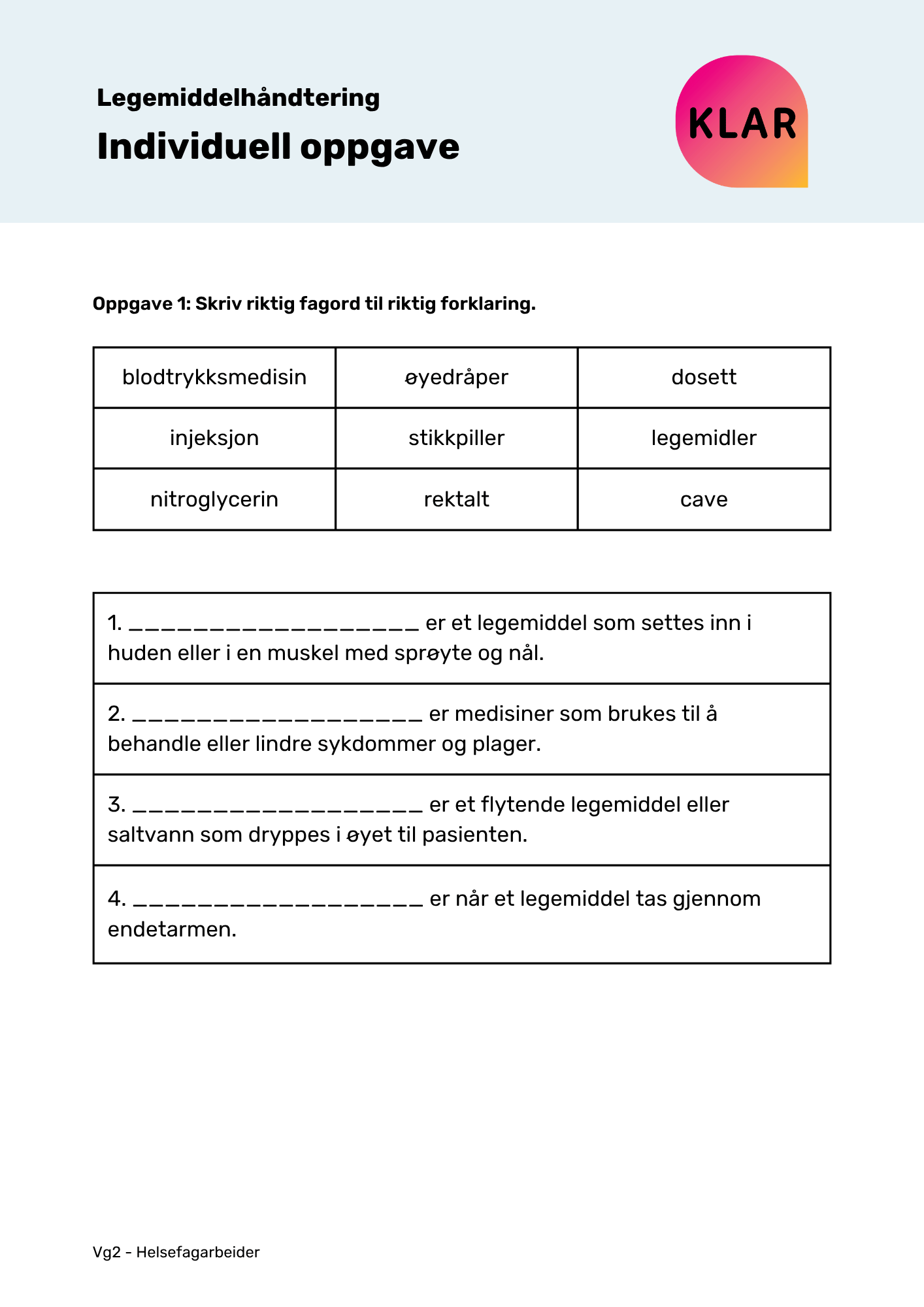 Legemiddelhåndtering - individuell oppgave
