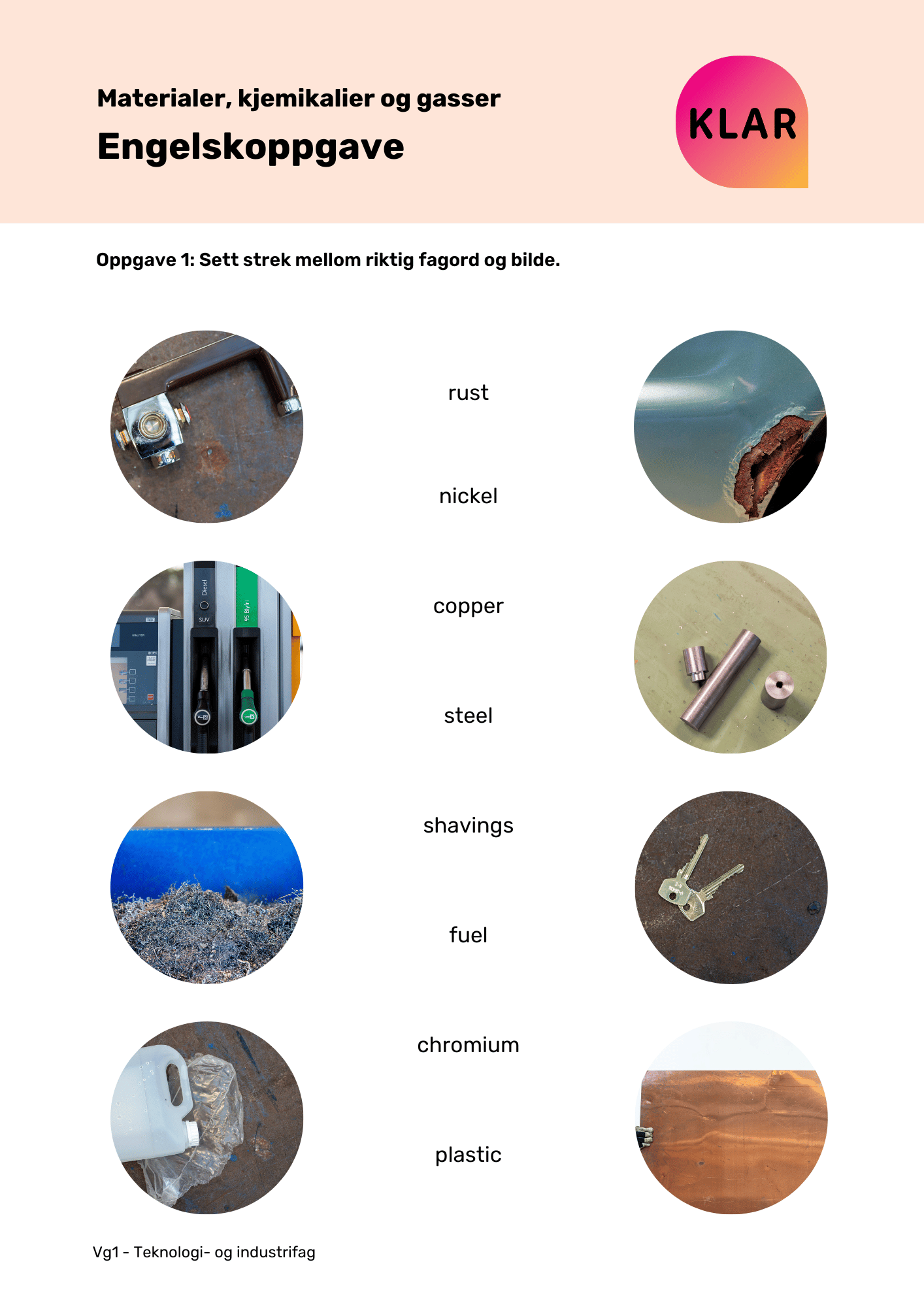 Materialer, kjemikalier og gasser - engelskoppgave