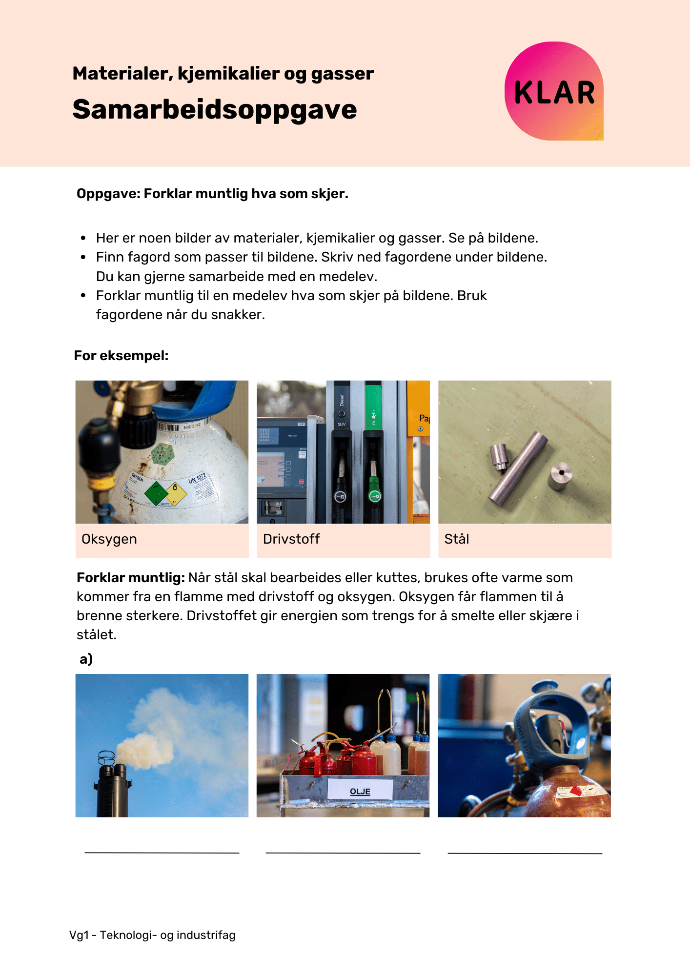 Materialer, kjemikalier og gasser - samarbeidsoppgave