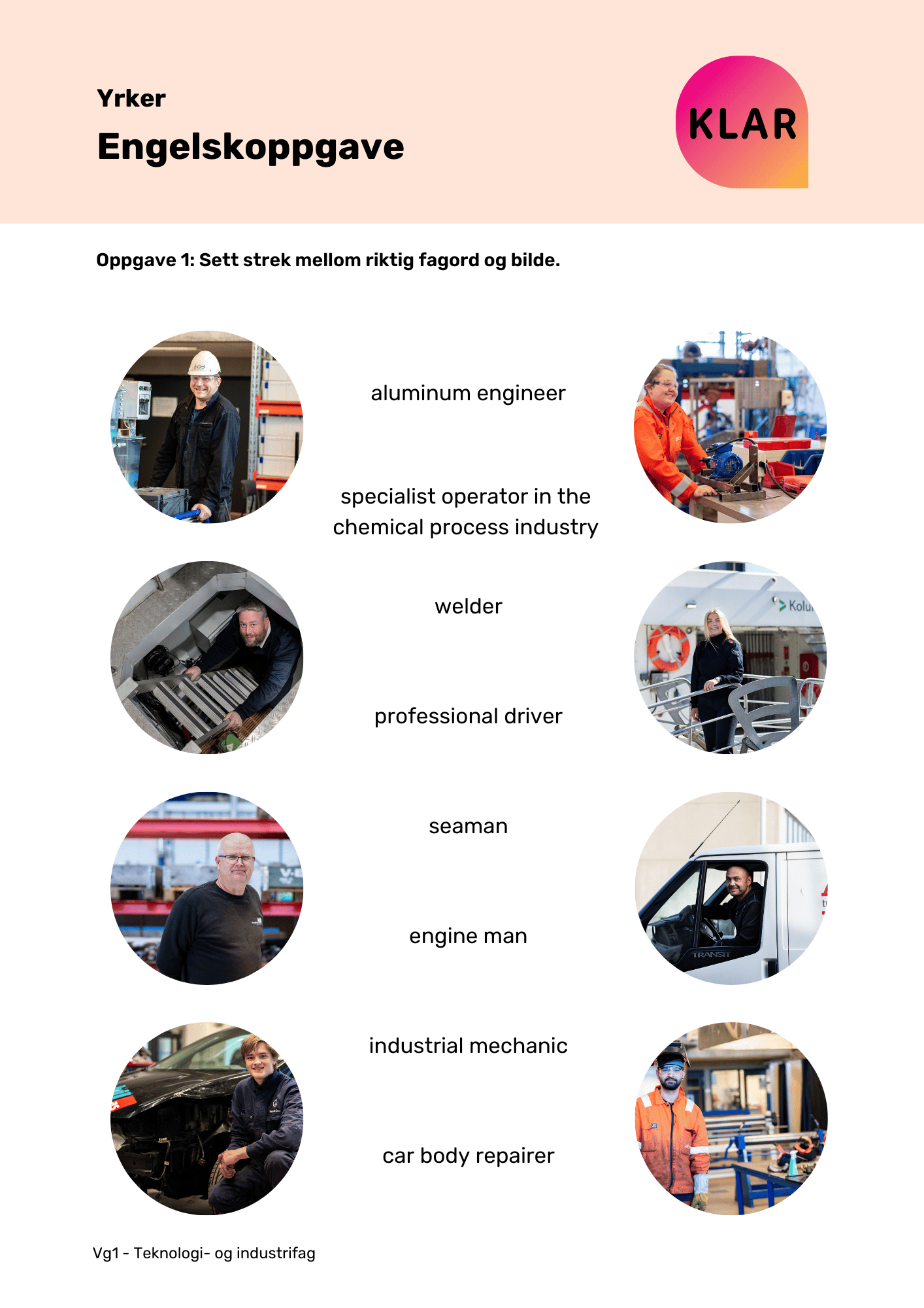 Yrker - engelskoppgave