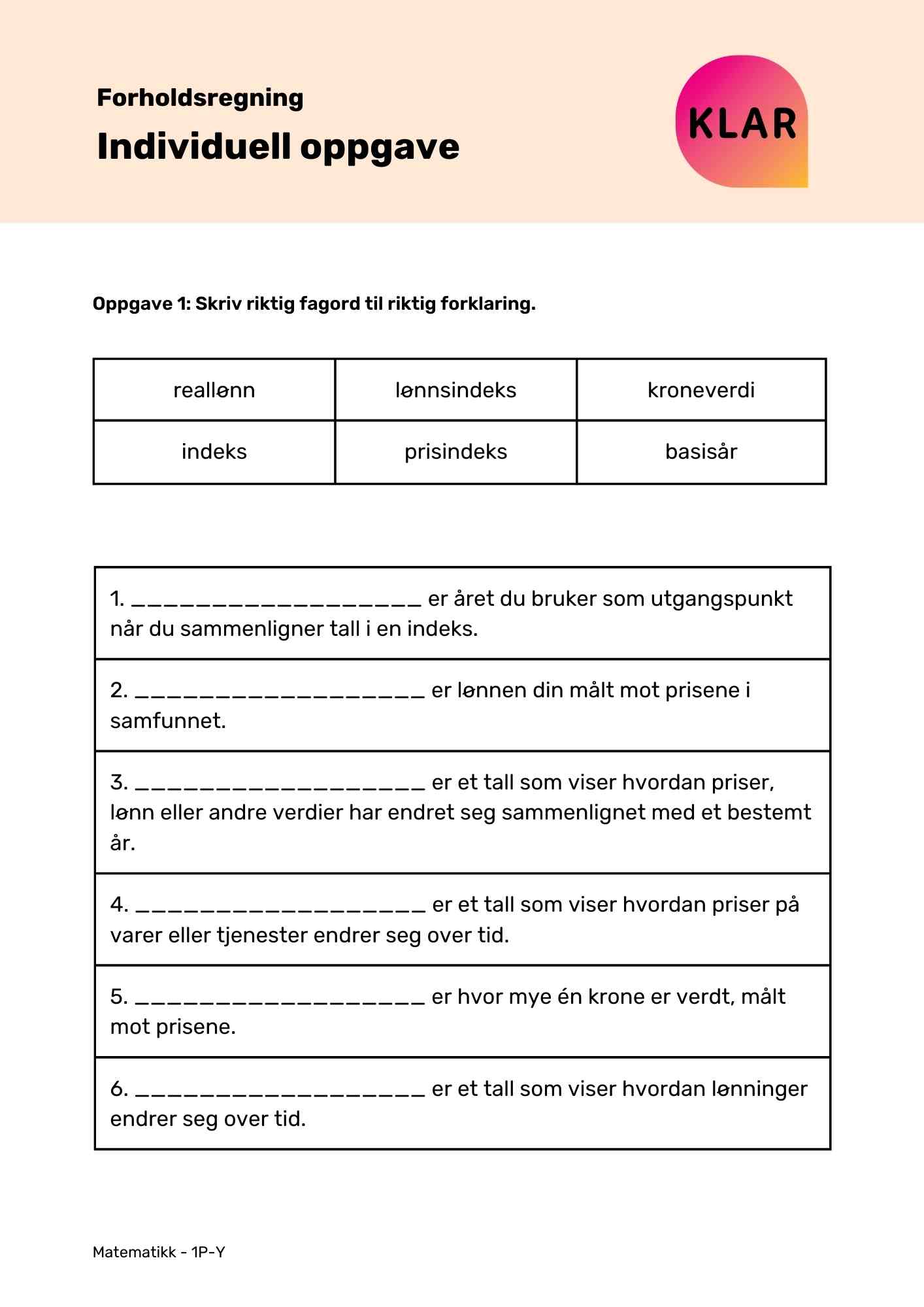 Forholdsregning - Individuell oppgave