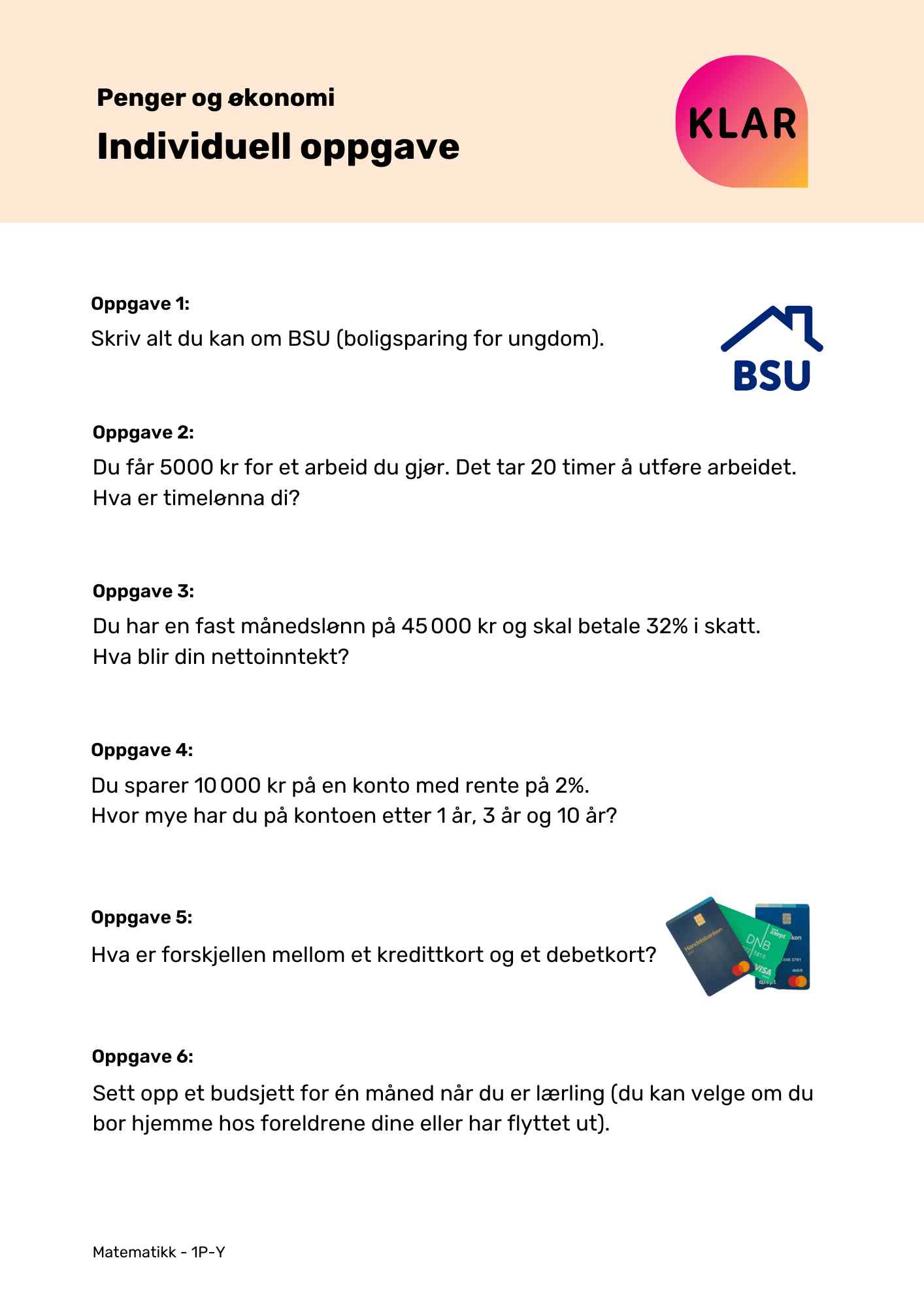 Penger og økonomi - Individuell oppgave