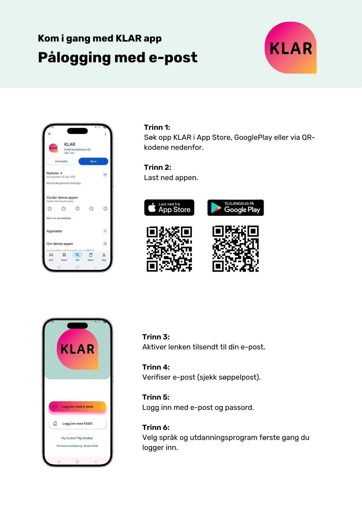 Pålogging med e-post