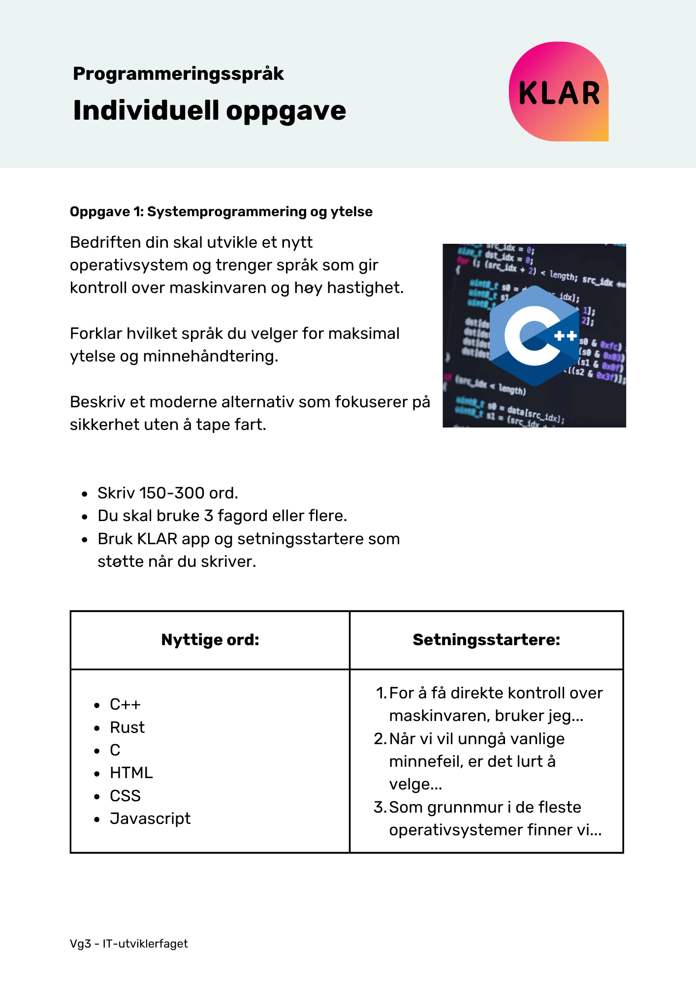 Programmeringsspråk - Individuell oppgave