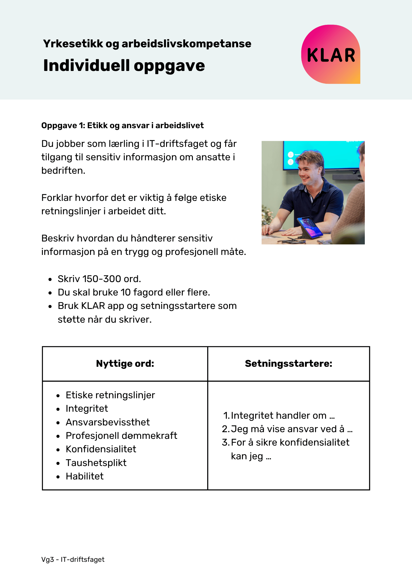 Yrkesetikk og arbeidslivskompetanse - Individuell oppgave