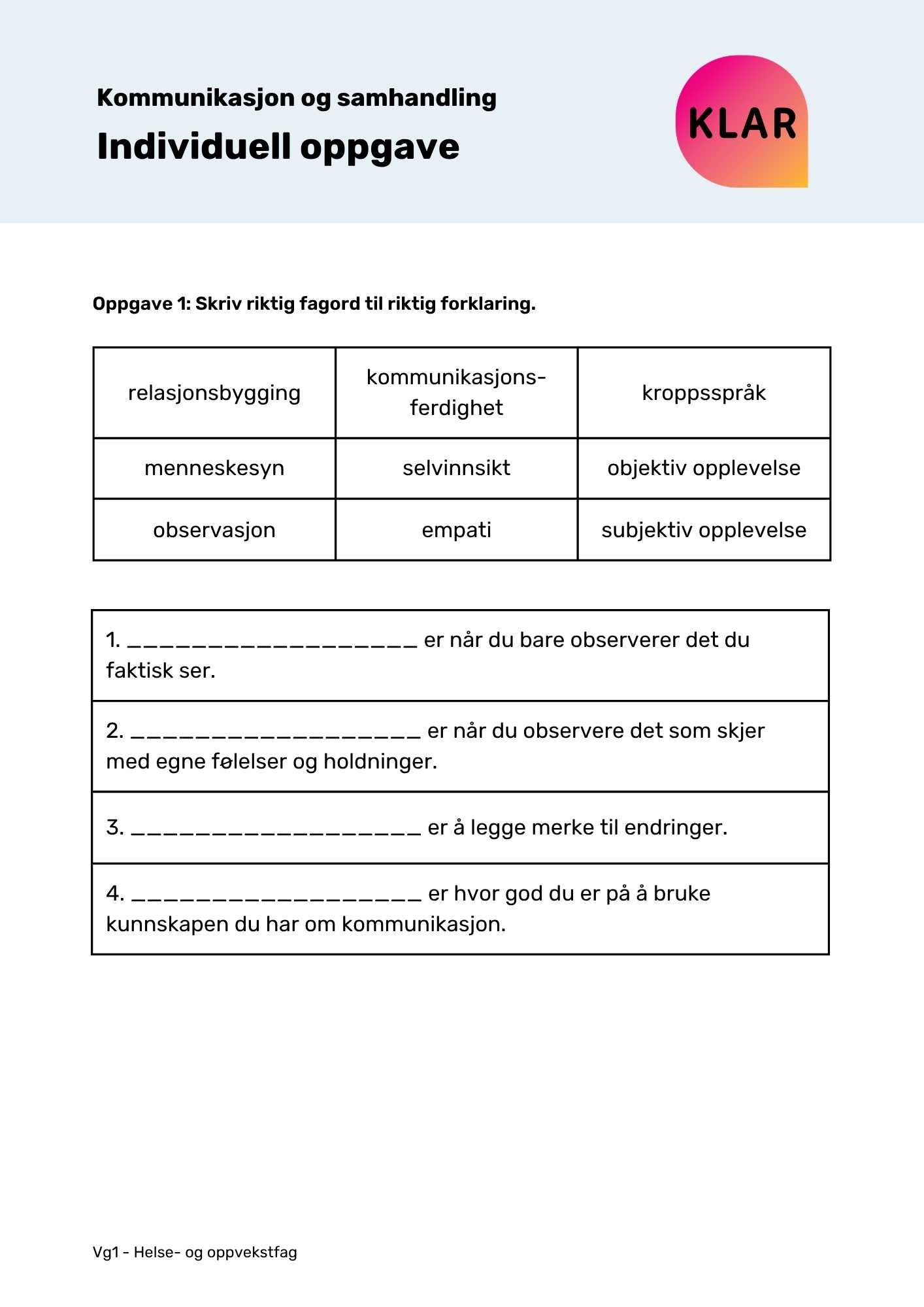 Kommunikasjon og samhandling - Individuell oppgave