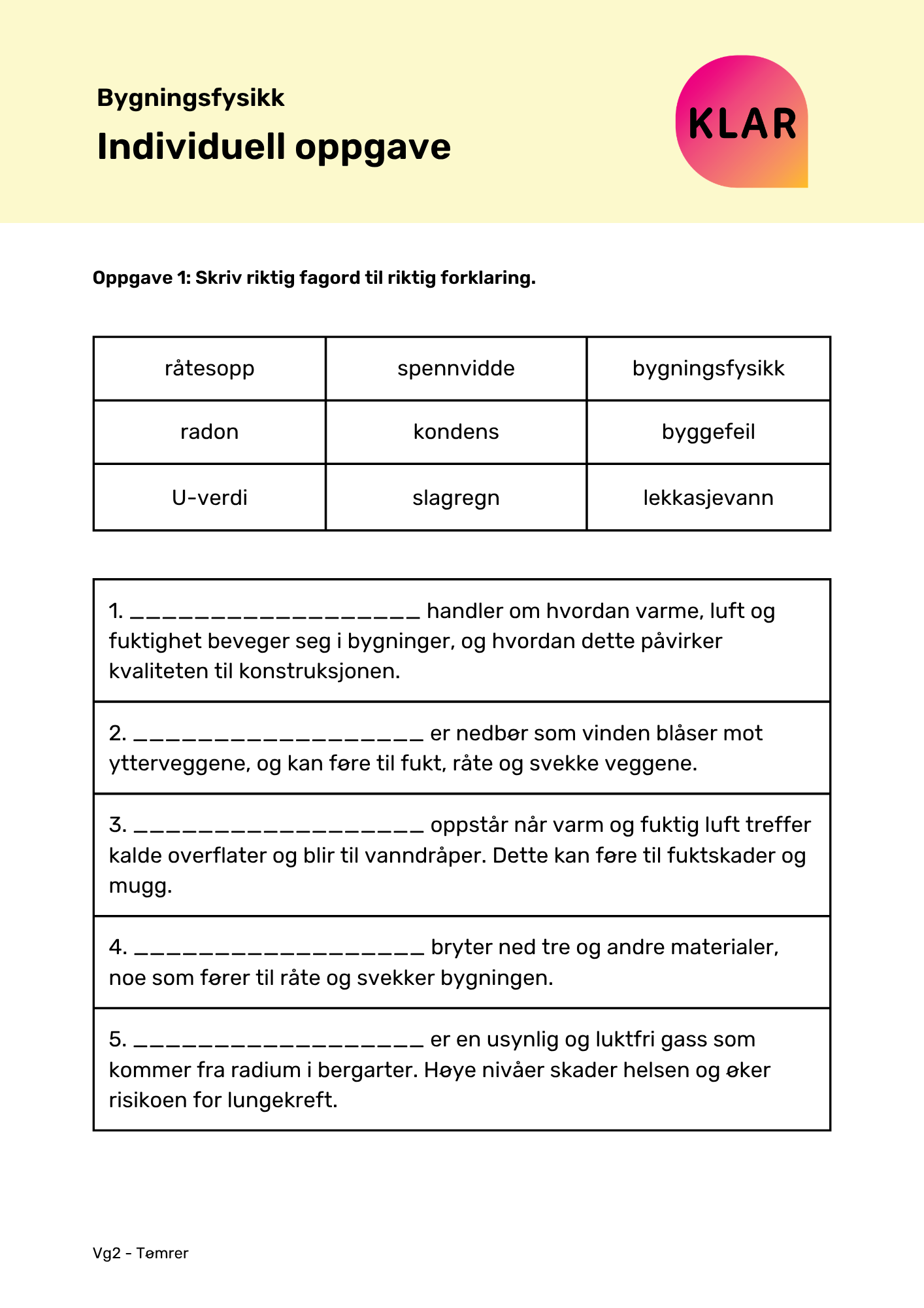 Bygningsfysikk - individuell oppgave