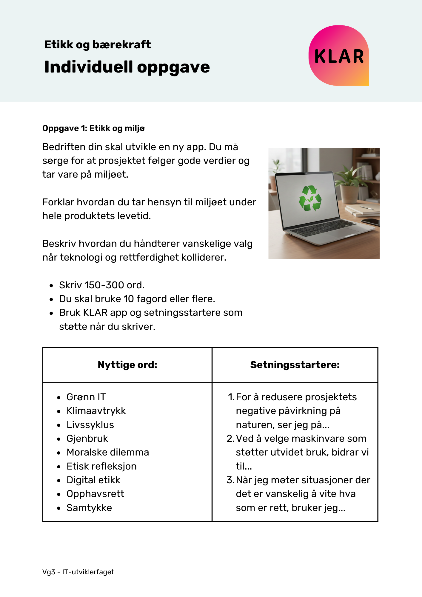Etikk og bærekraft - individuell oppgave