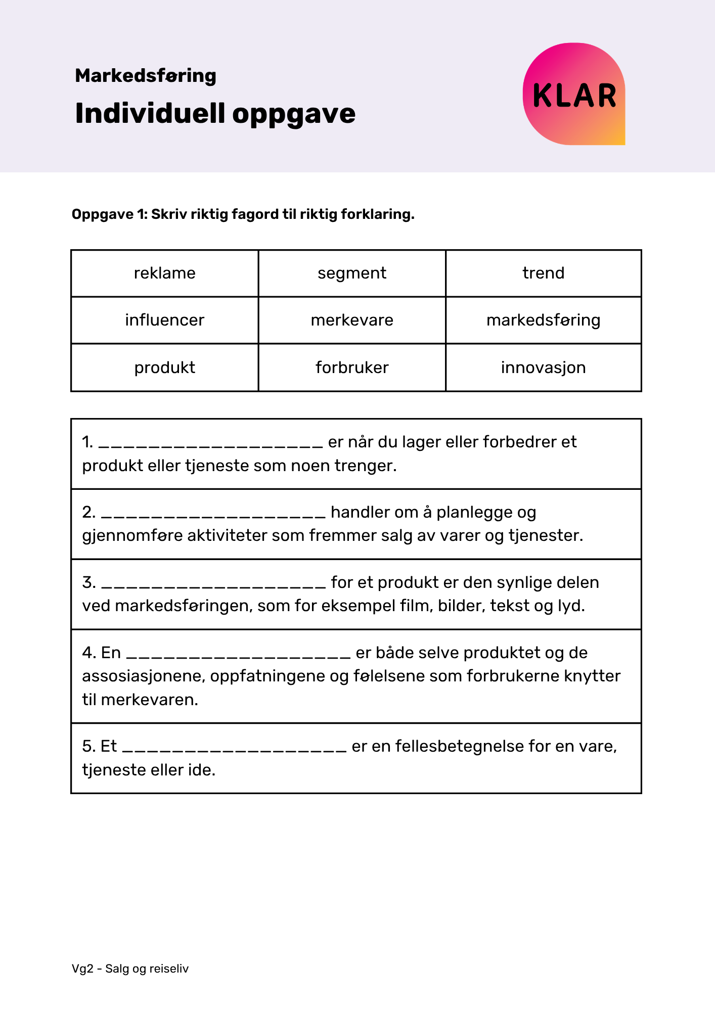 Markedsføring - individuell oppgave