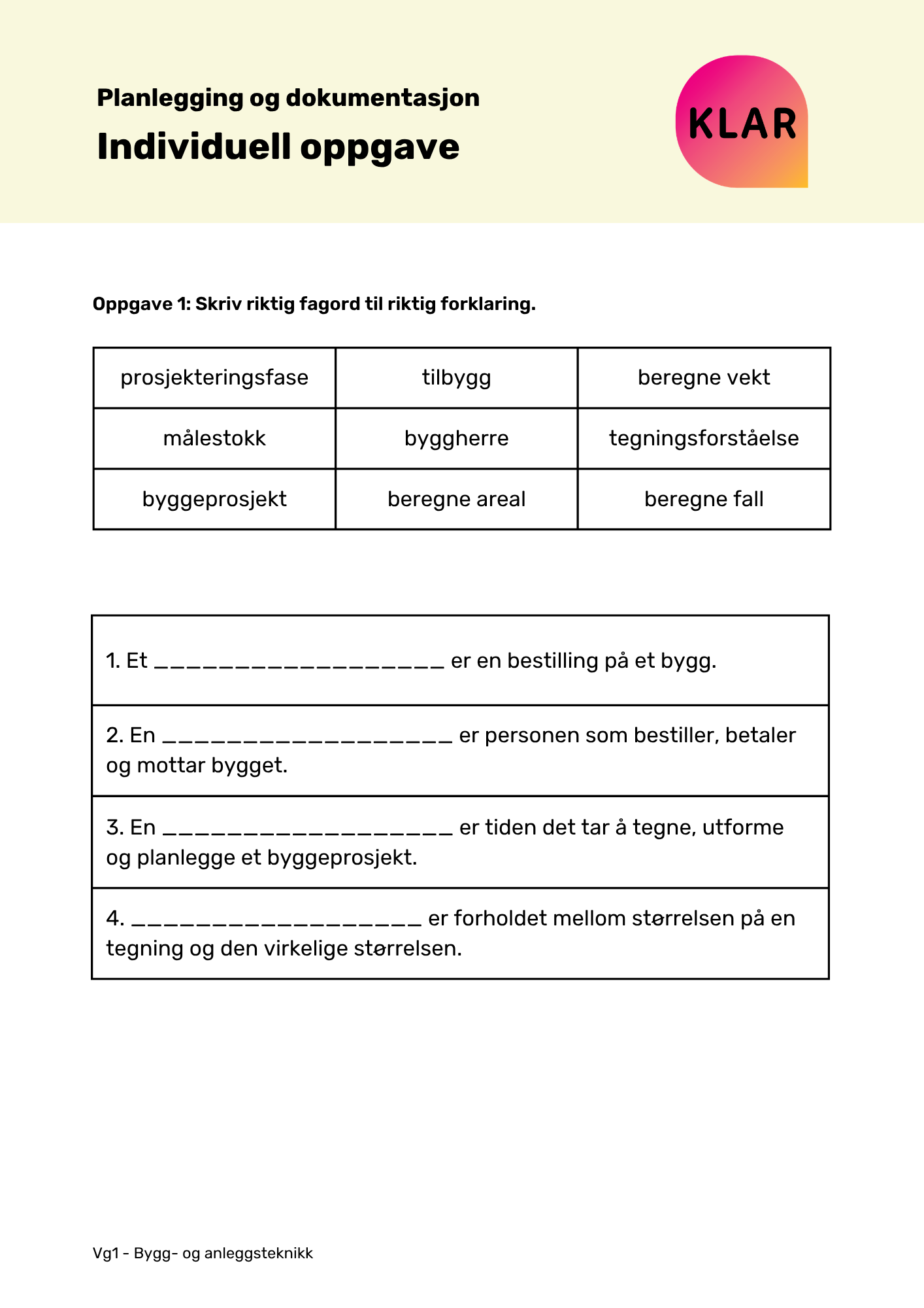Planlegging og dokumentasjon - individuell oppgave