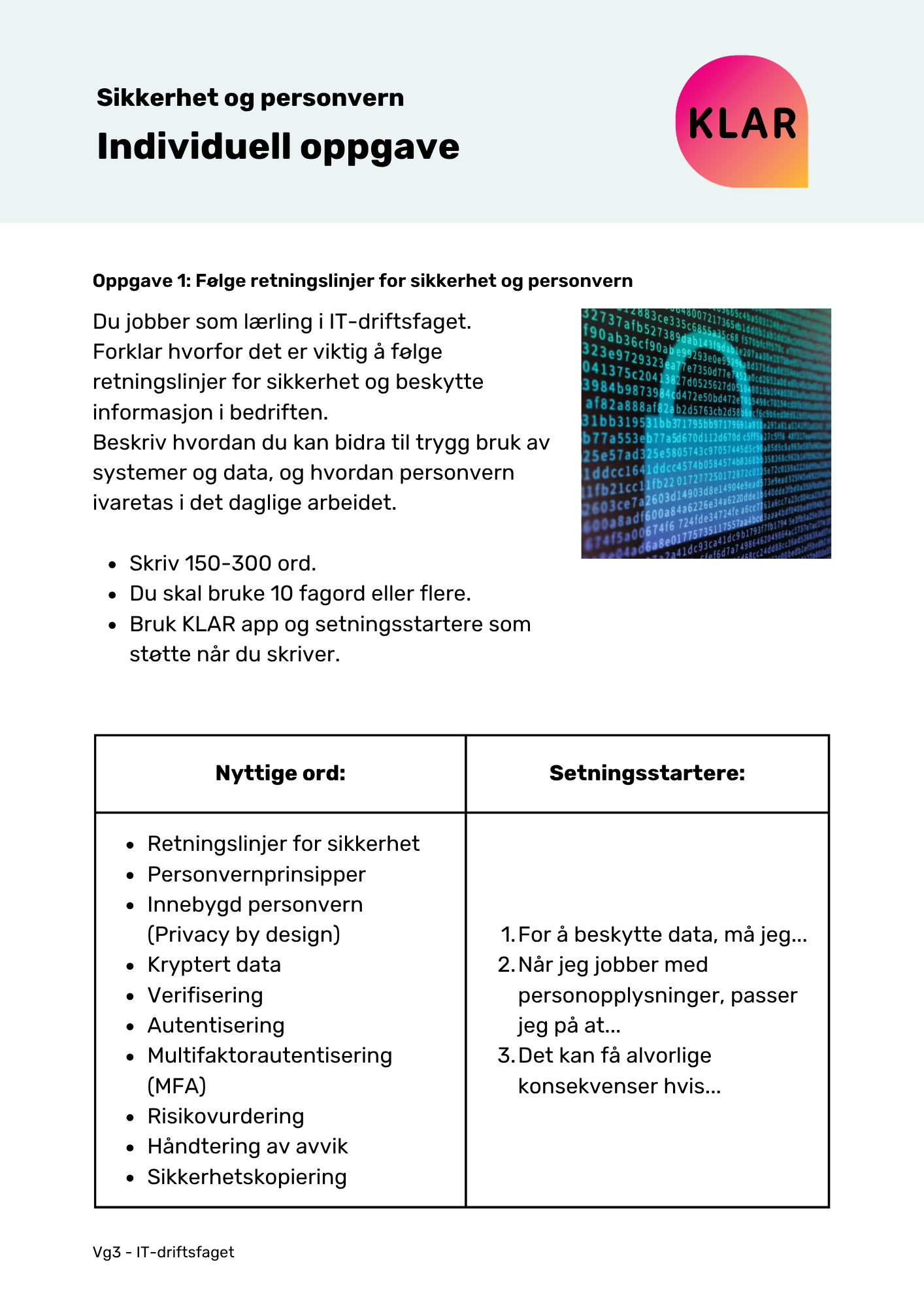 Sikkerhet og personvern - individuell oppgave