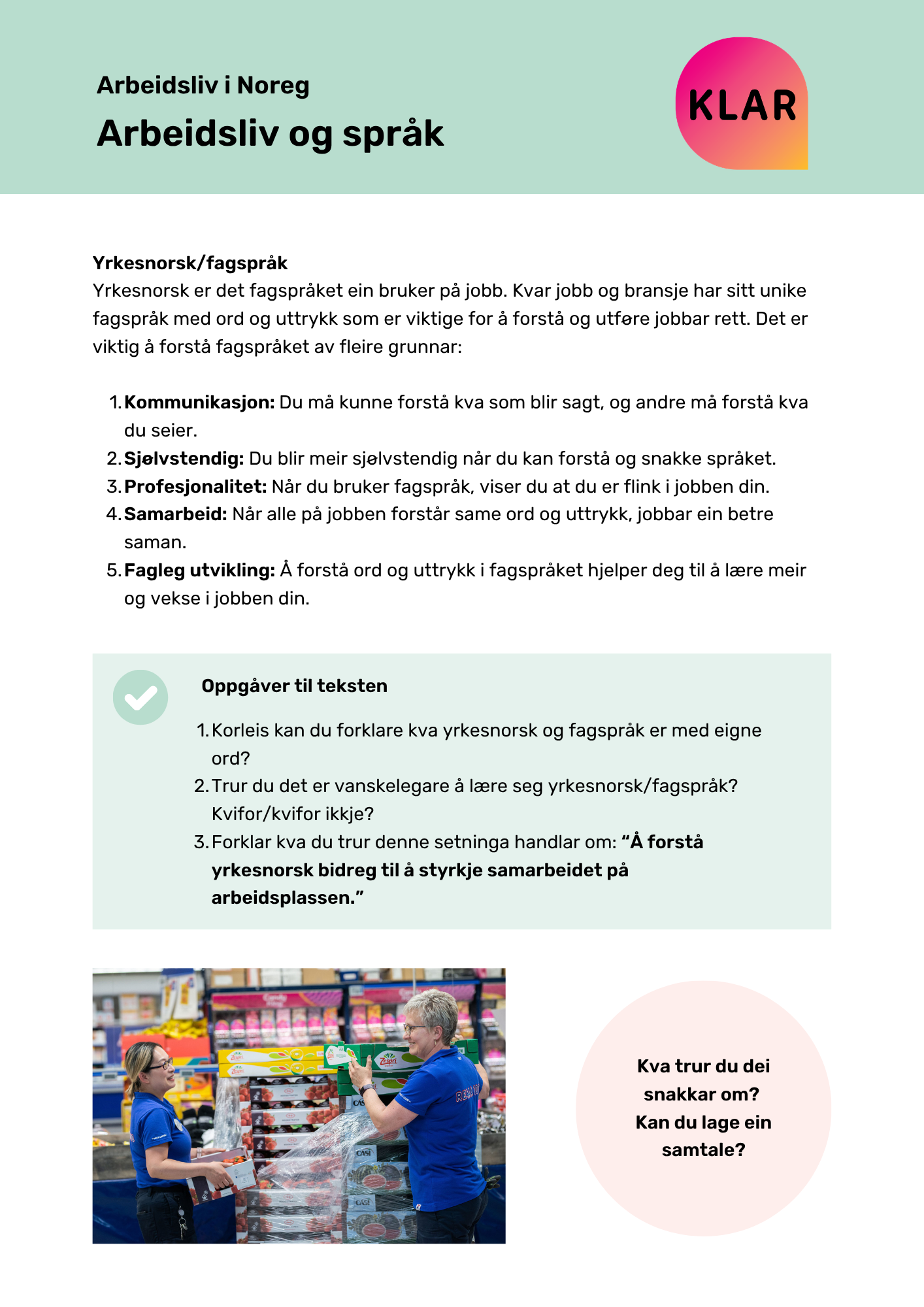Arbeidsliv i Noreg - arbeidsliv og språk