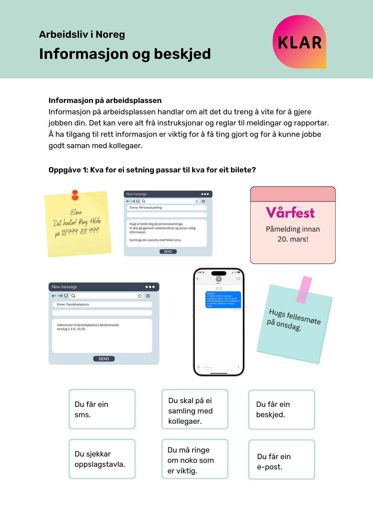 Arbeidsliv i Noreg - informasjon og beskjed