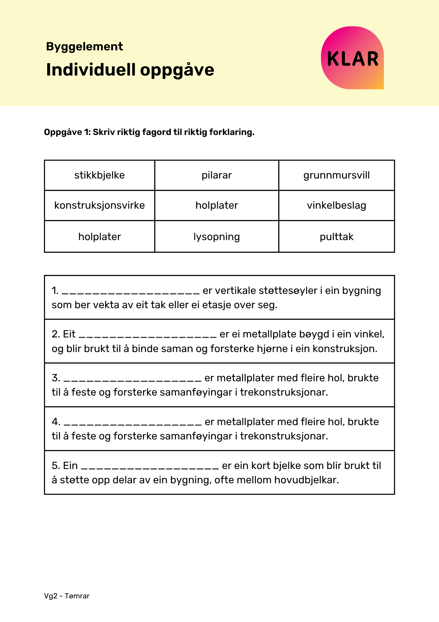 Byggelement - individuell oppgåve