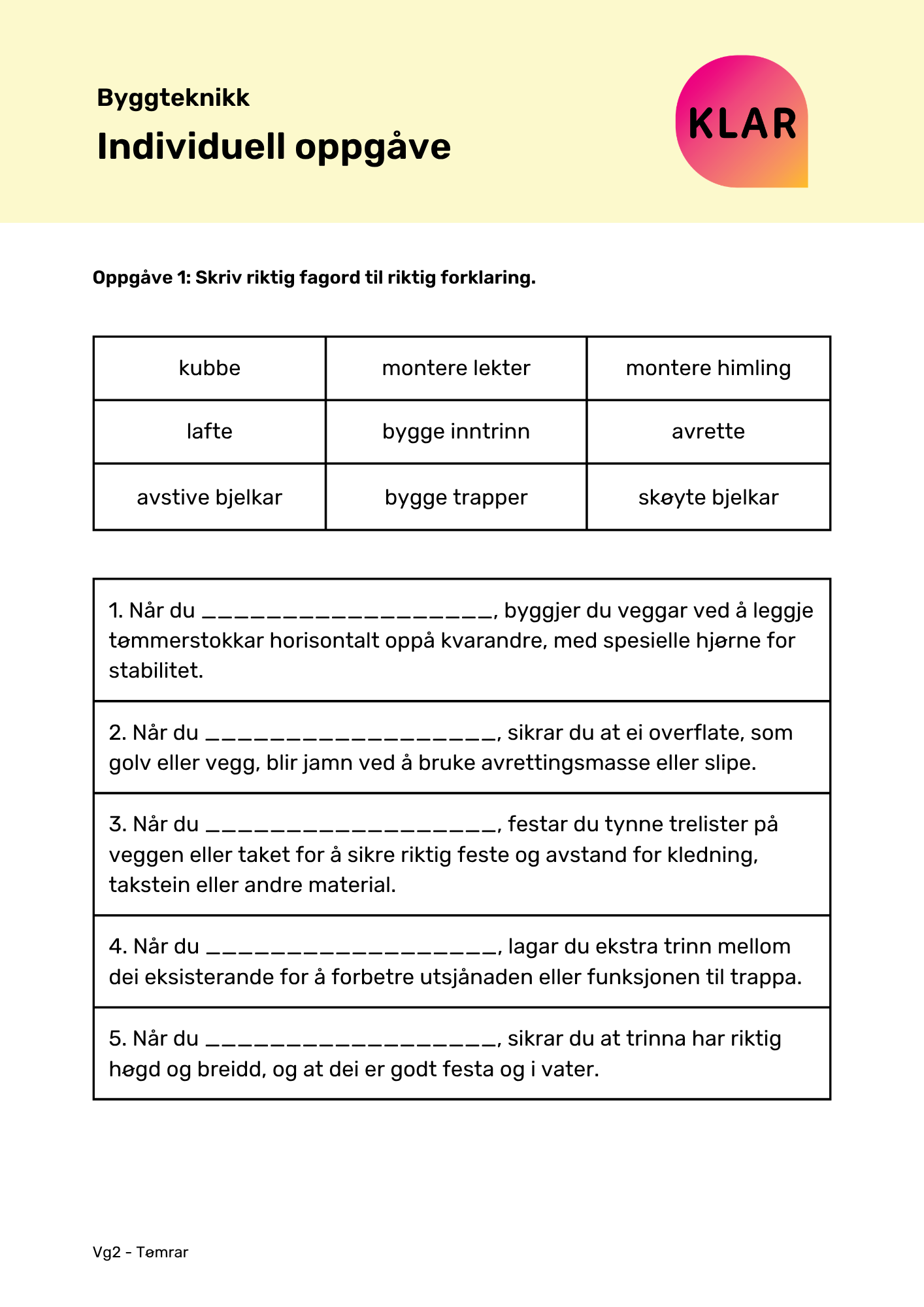 Byggteknikk - individuell oppgåve