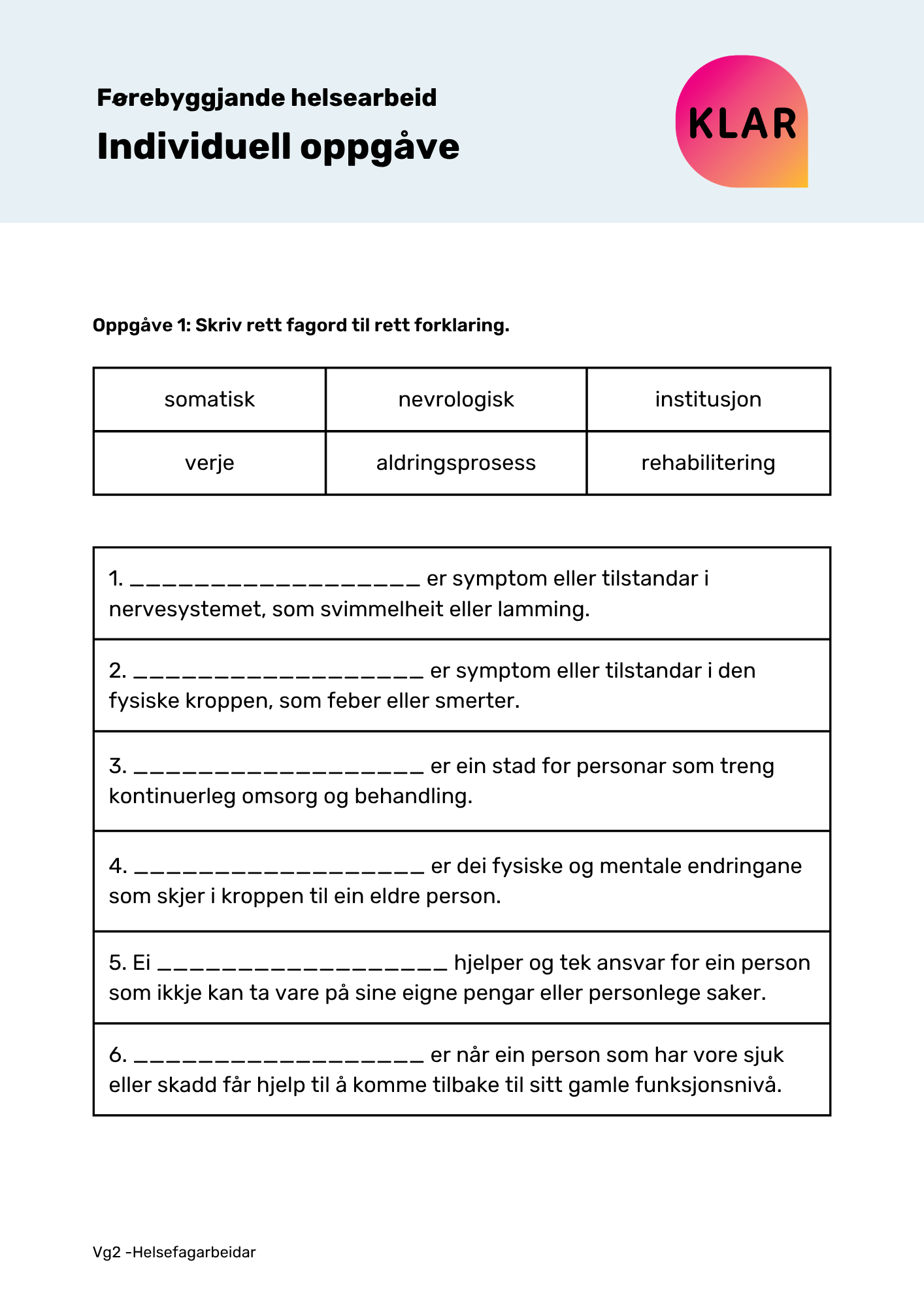 Førebyggjande helsearbeid - individuell oppgåve