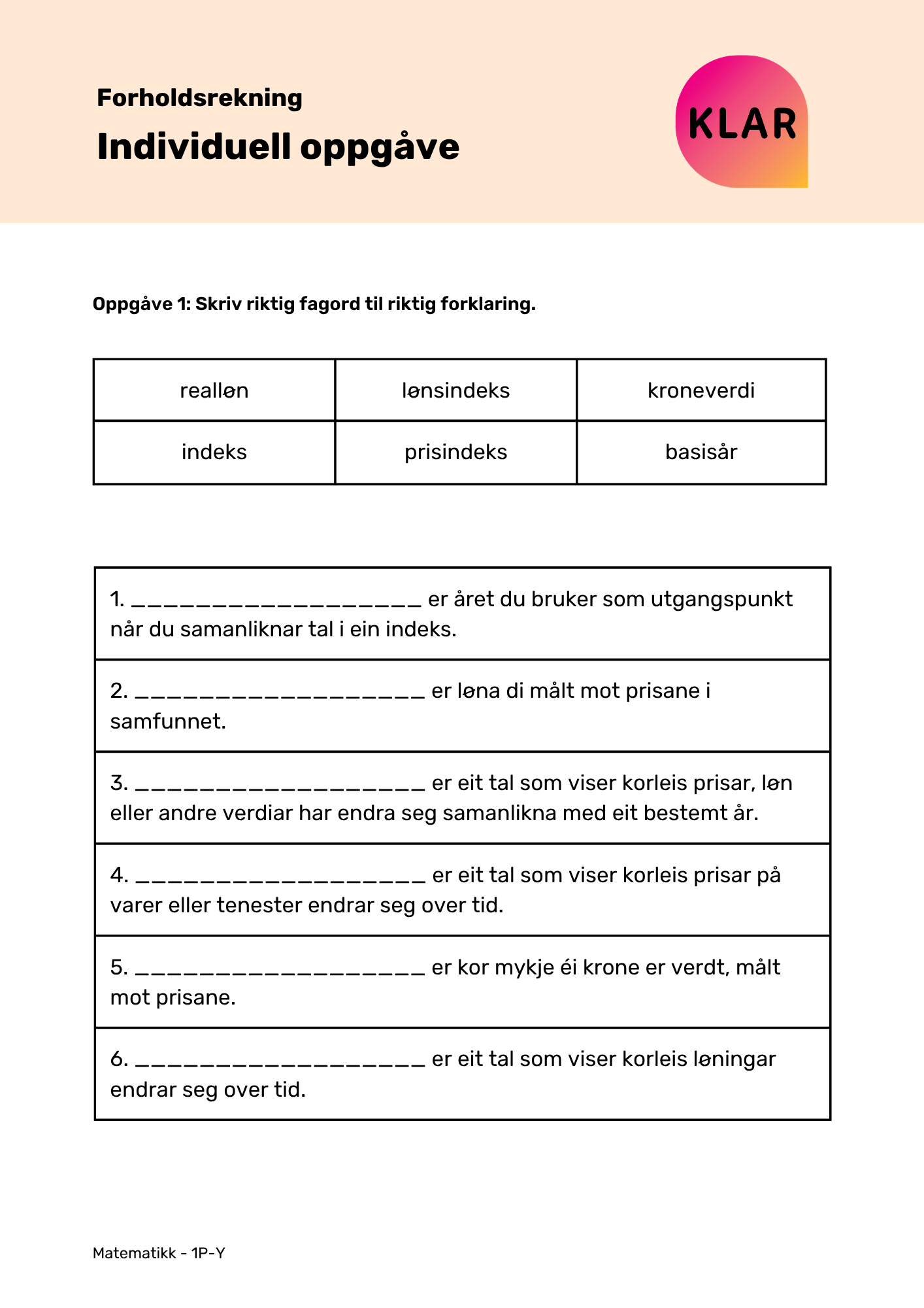 Forholdsrekning - individuell oppgåve