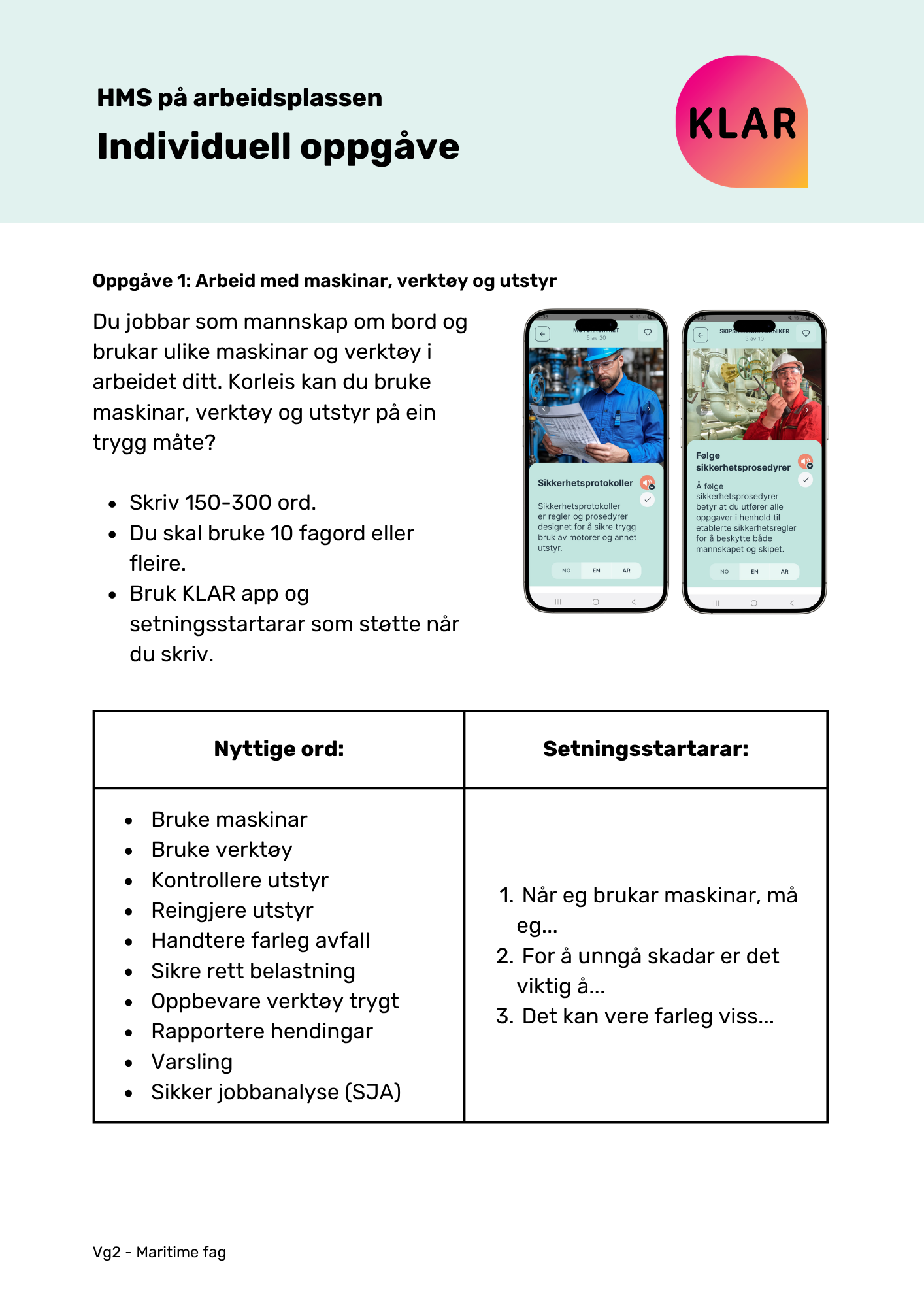 HMS på arbeidsplassen - individuell oppgåve