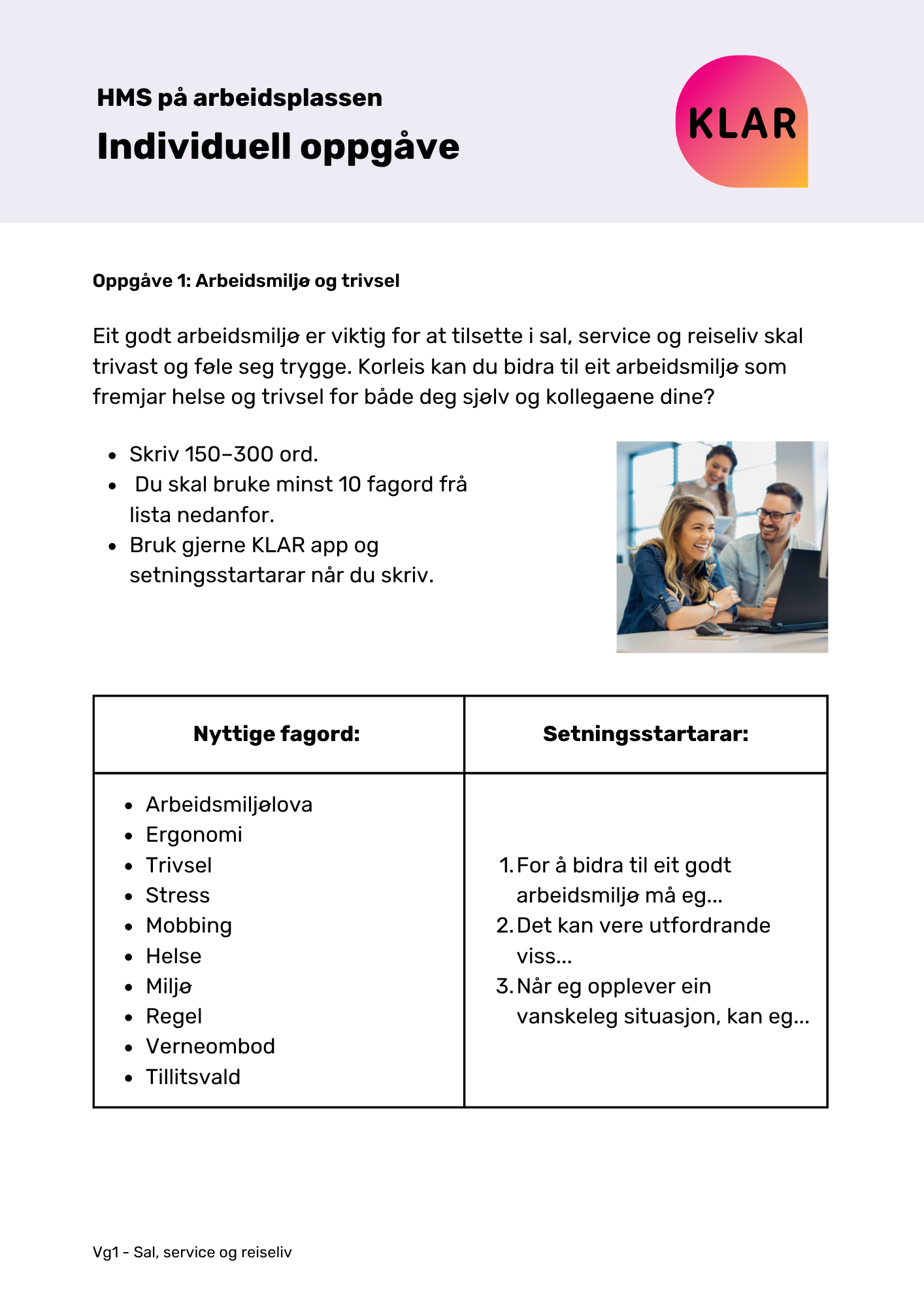 HMS på arbeidsplassen - individuell oppgåve