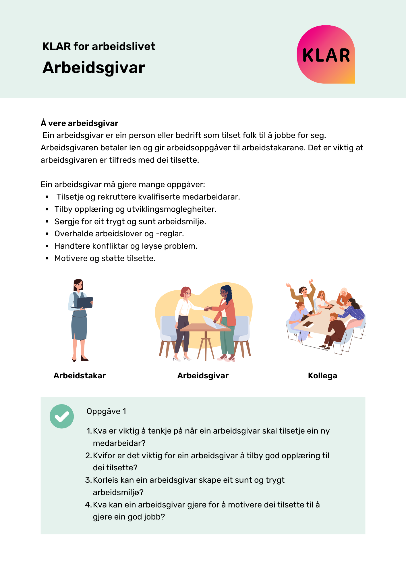 KLAR for arbeidslivet - arbeidsgivar