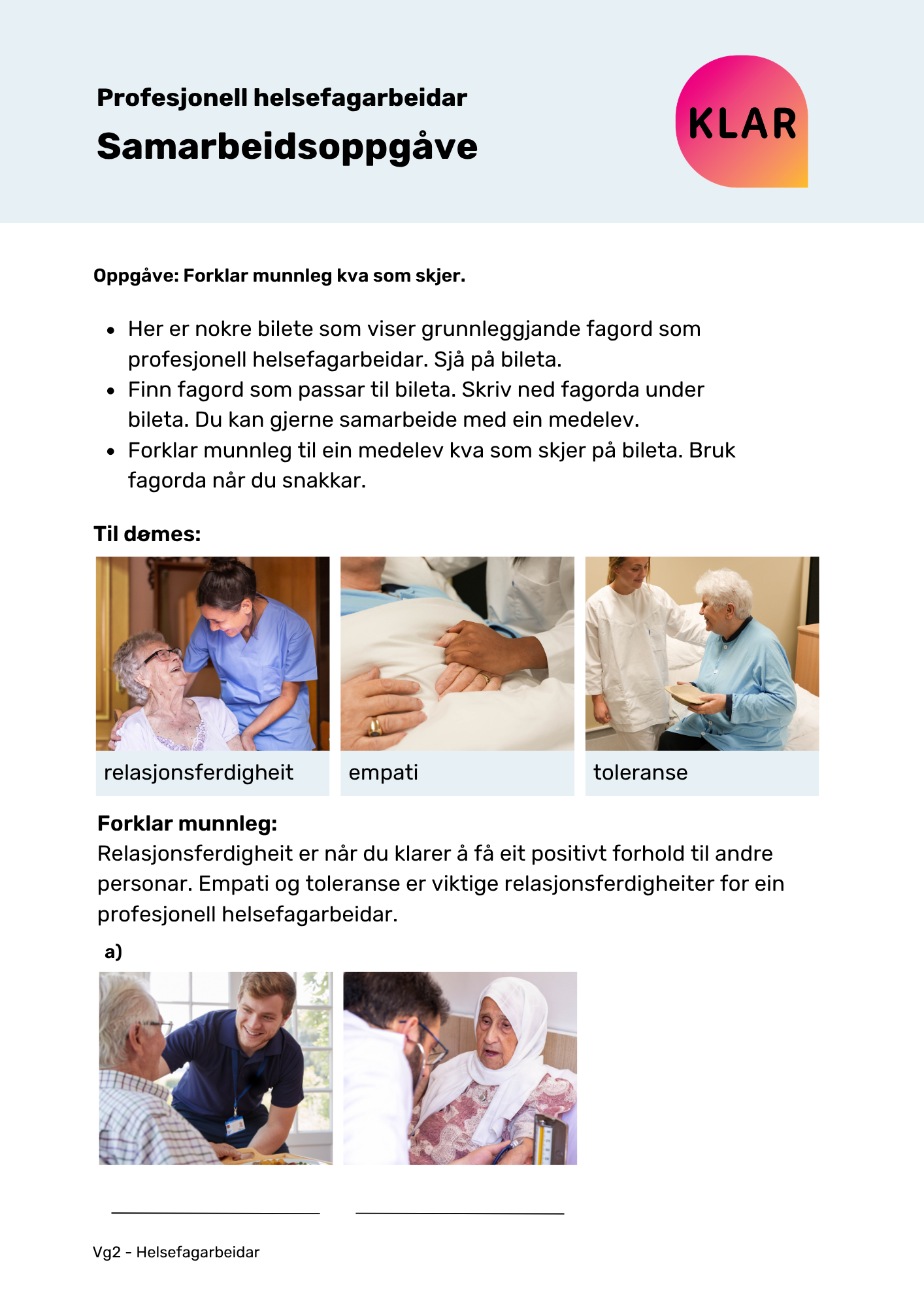 Profesjonell helsefagarbeidar - samarbeidsoppgåve