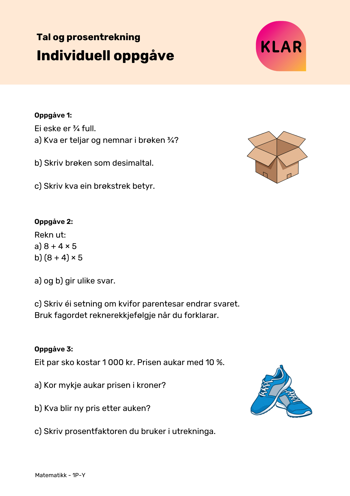 Tal og prosentrekning - individuell oppgåve